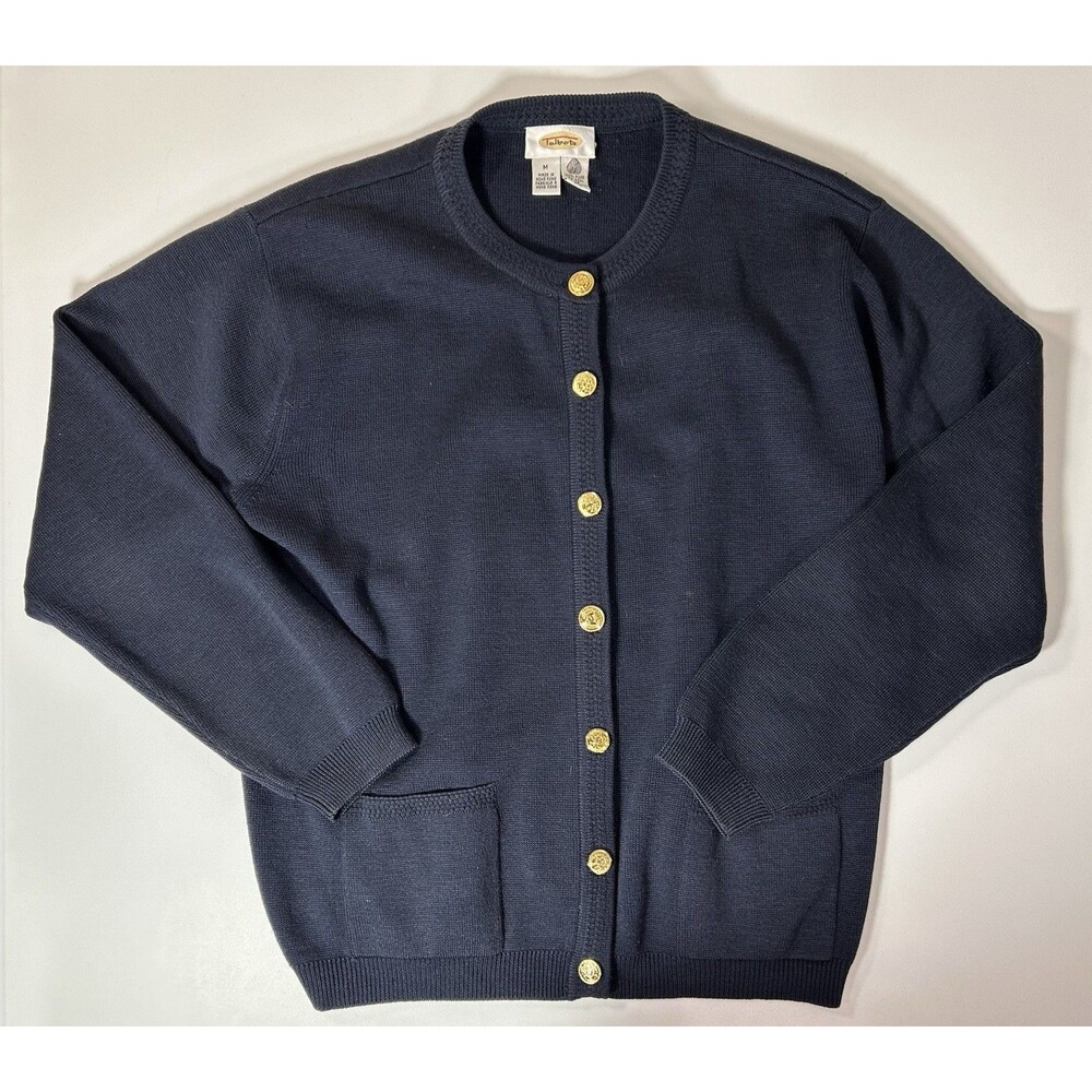 Talbots Navy Button-Front Cardigan with Gold Buttons